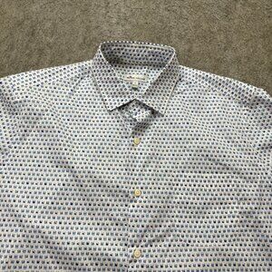 Peter Millar Crown On The Rocks Short Sleeve Sport Shirt Men L White Blue